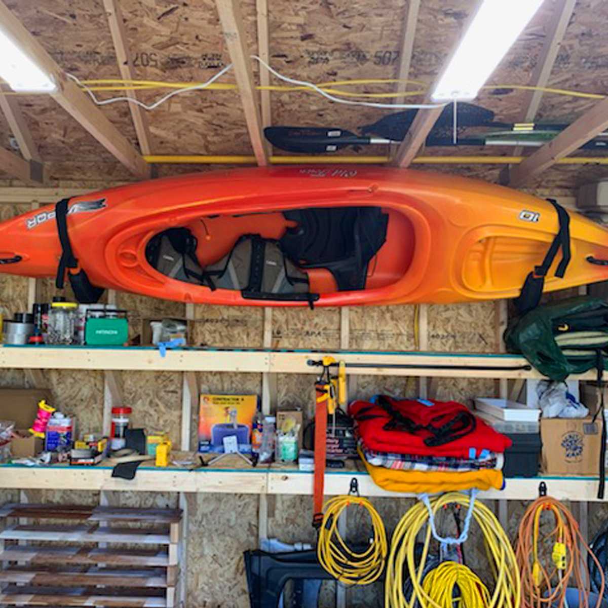TR-800 Man Cave. With outdoor gear being stored in the inside.
