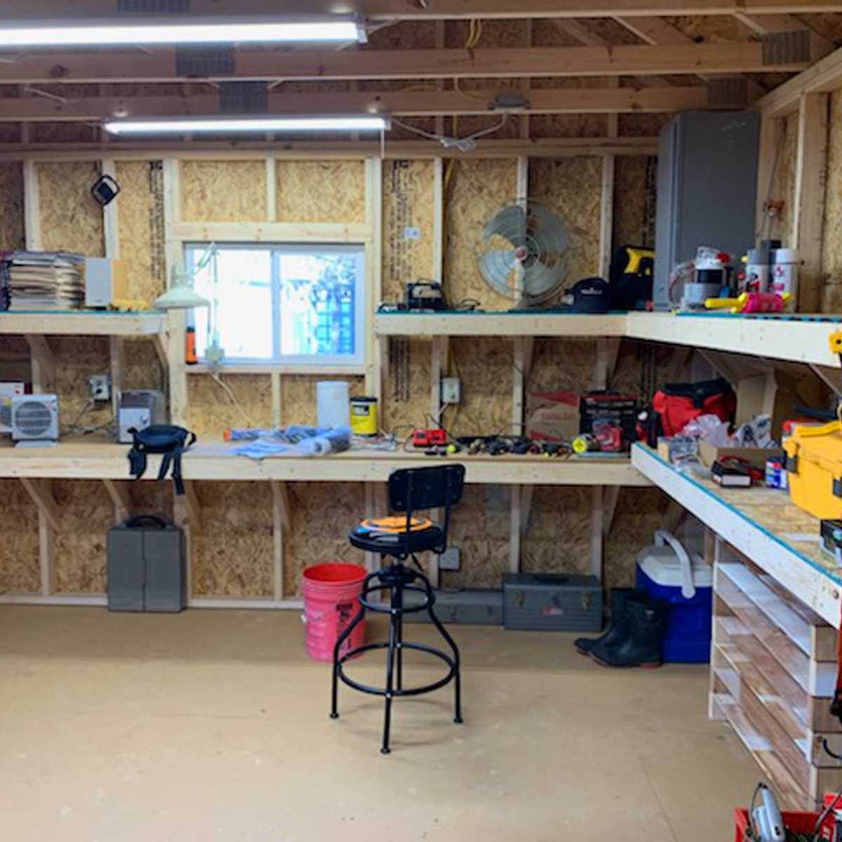TR-800 Man Cave. With shelving and tools.