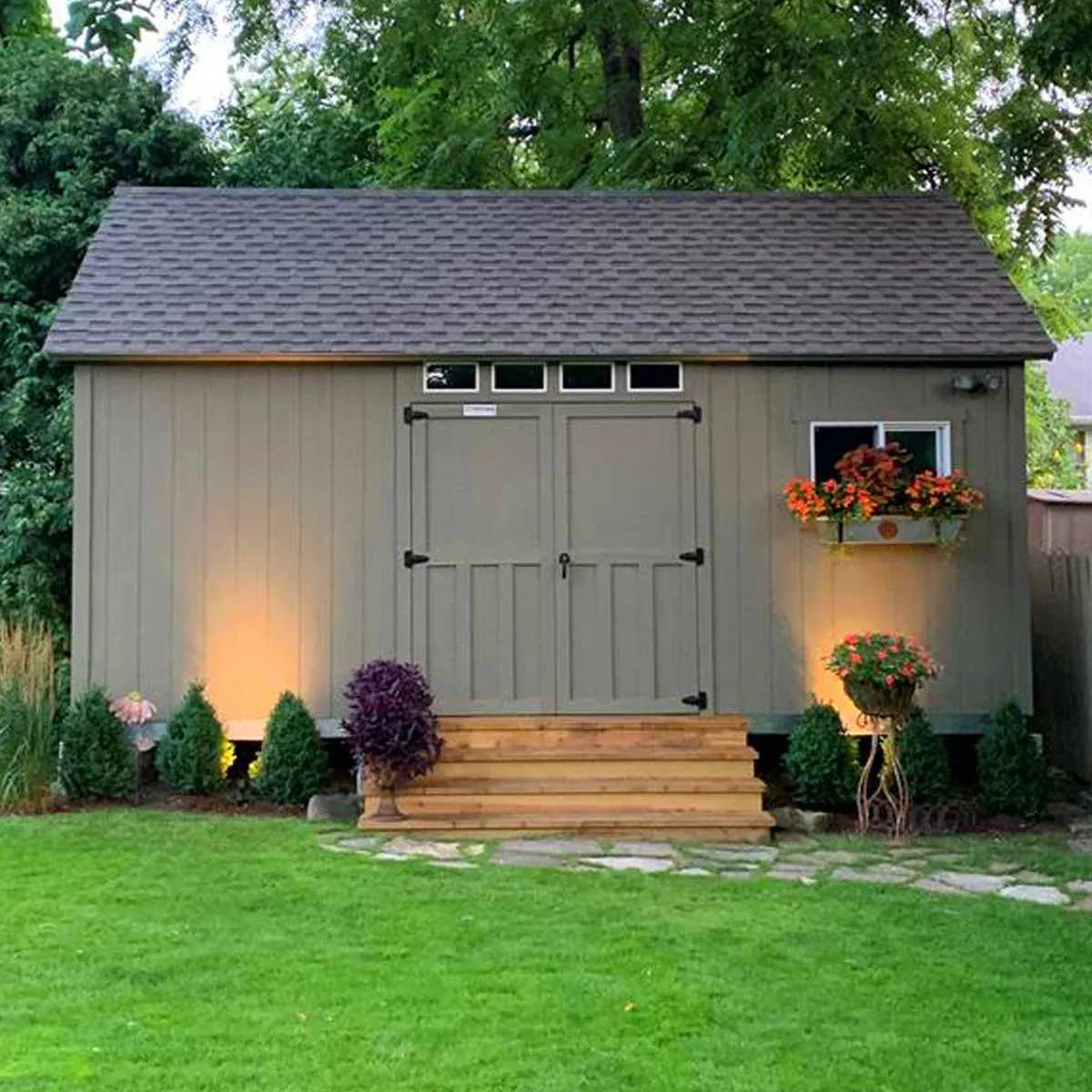 A TR-800 used for a man cave thats a storage place. With potted plants in the front and lighting.