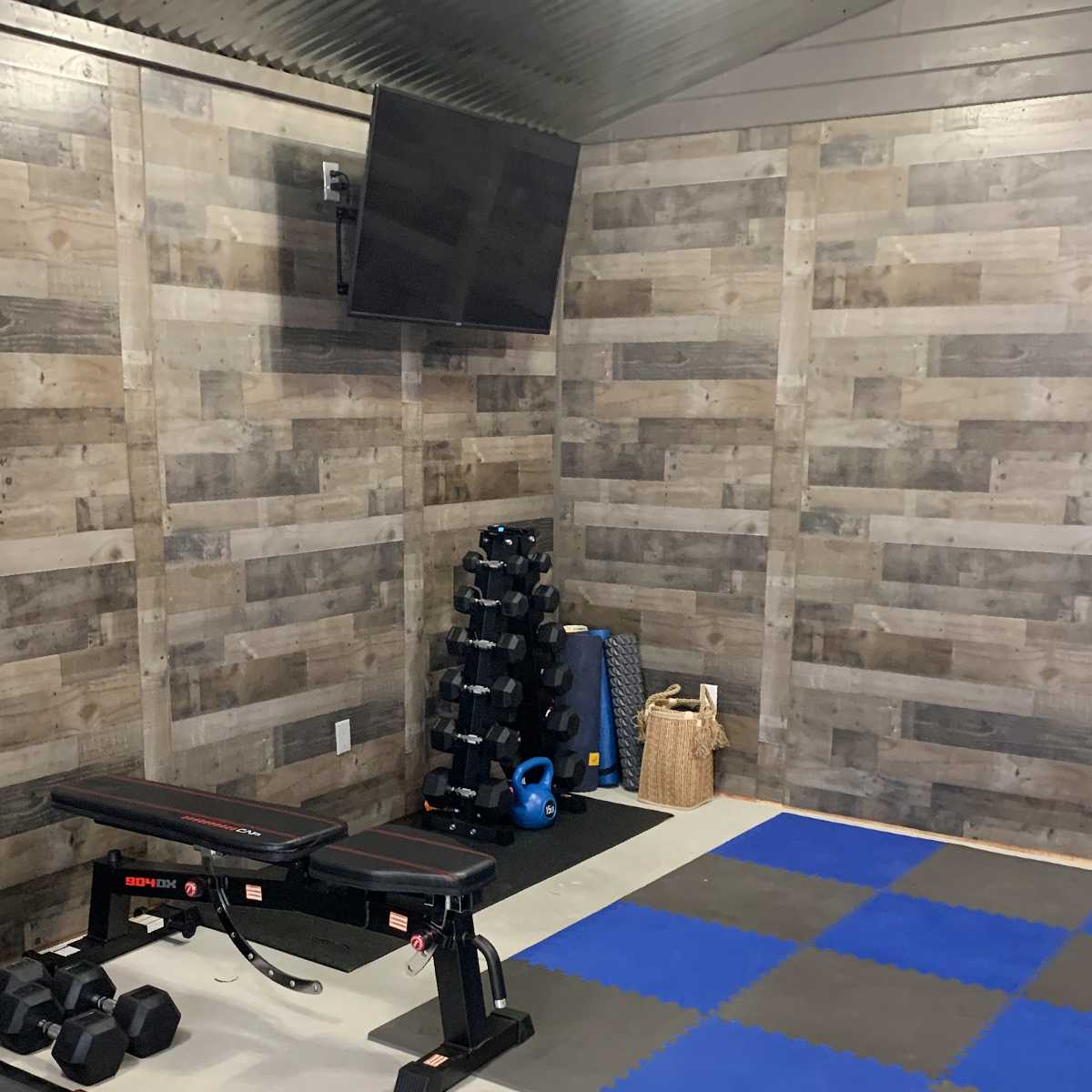 A shed for home gym and a workout studio.