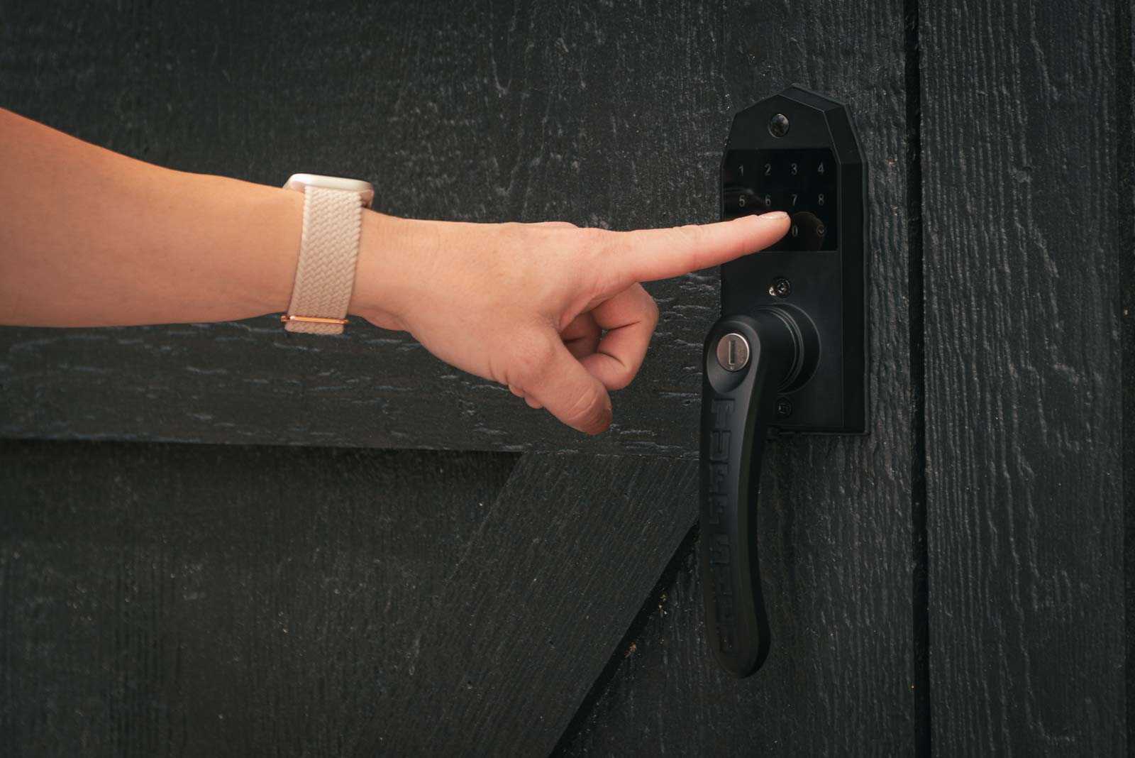 A black keyless door handle.