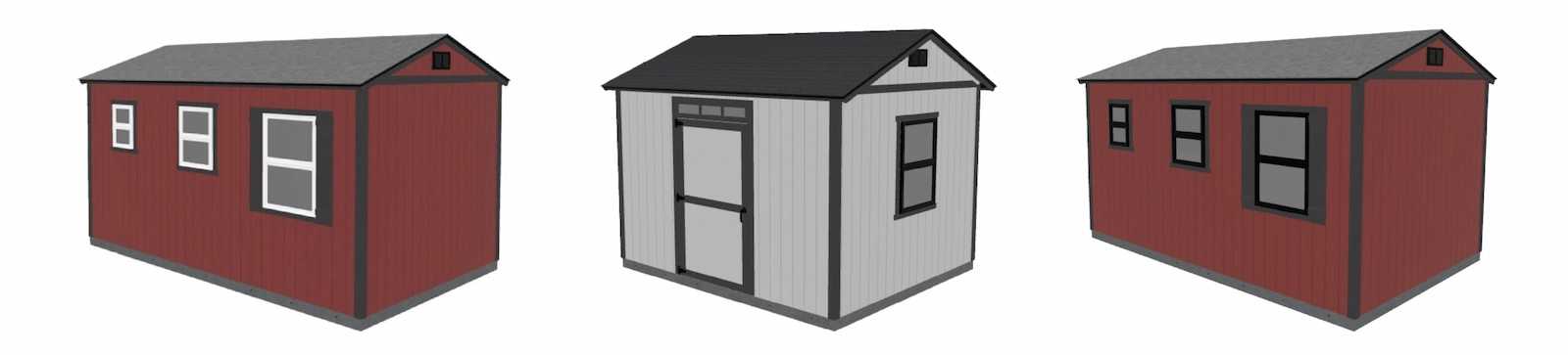 Three Tuff Shed buildings lined up