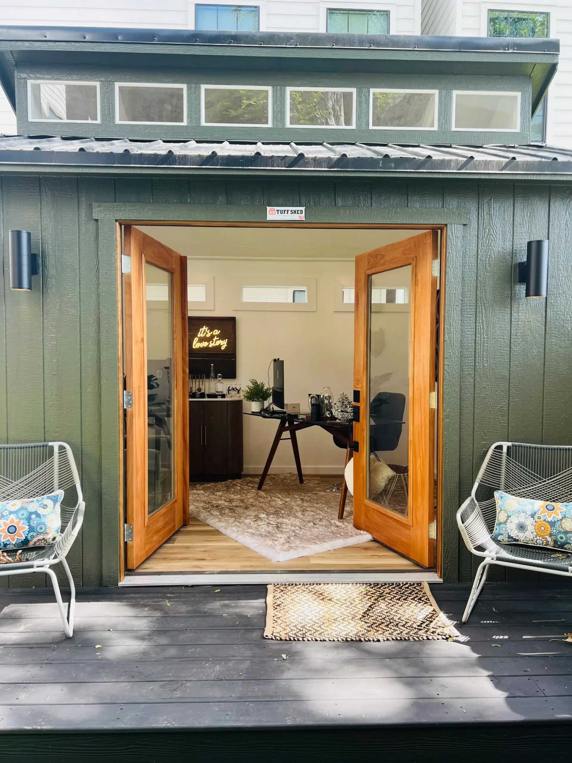 Green TR800 with open doors for a backyard retreat