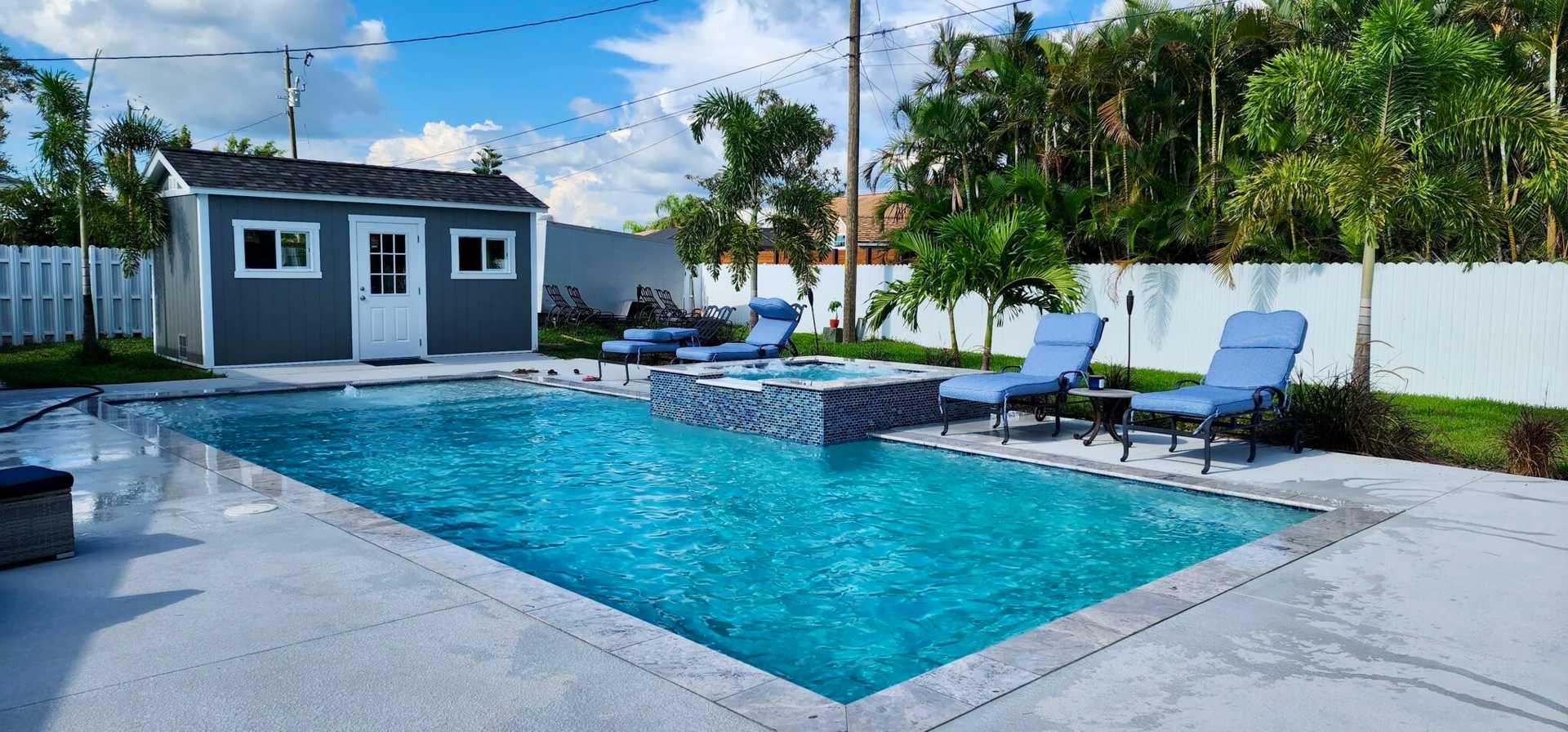 A pool shed for pool storage.