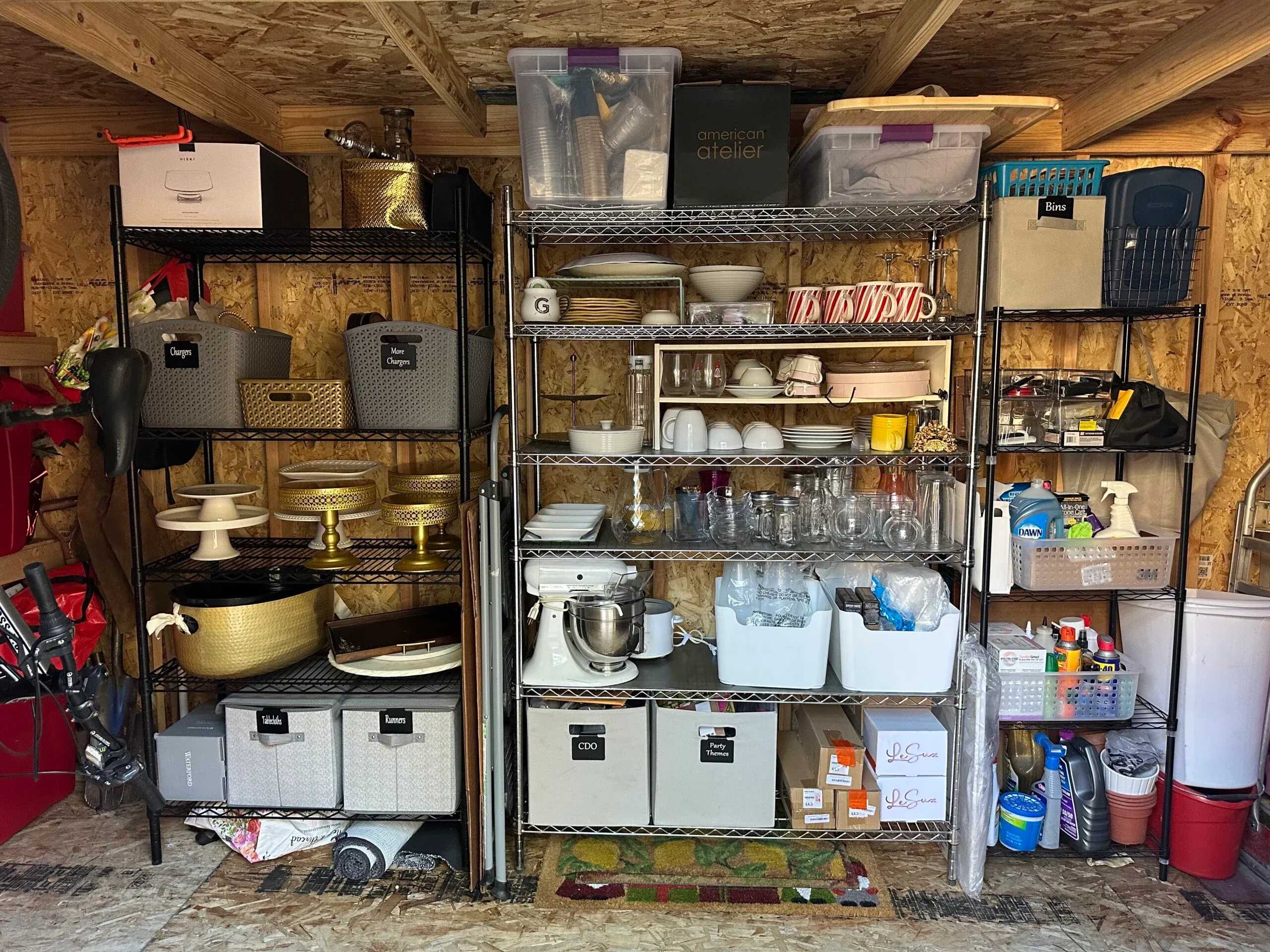 A interior of a TR-800 shed used for storage for baking.