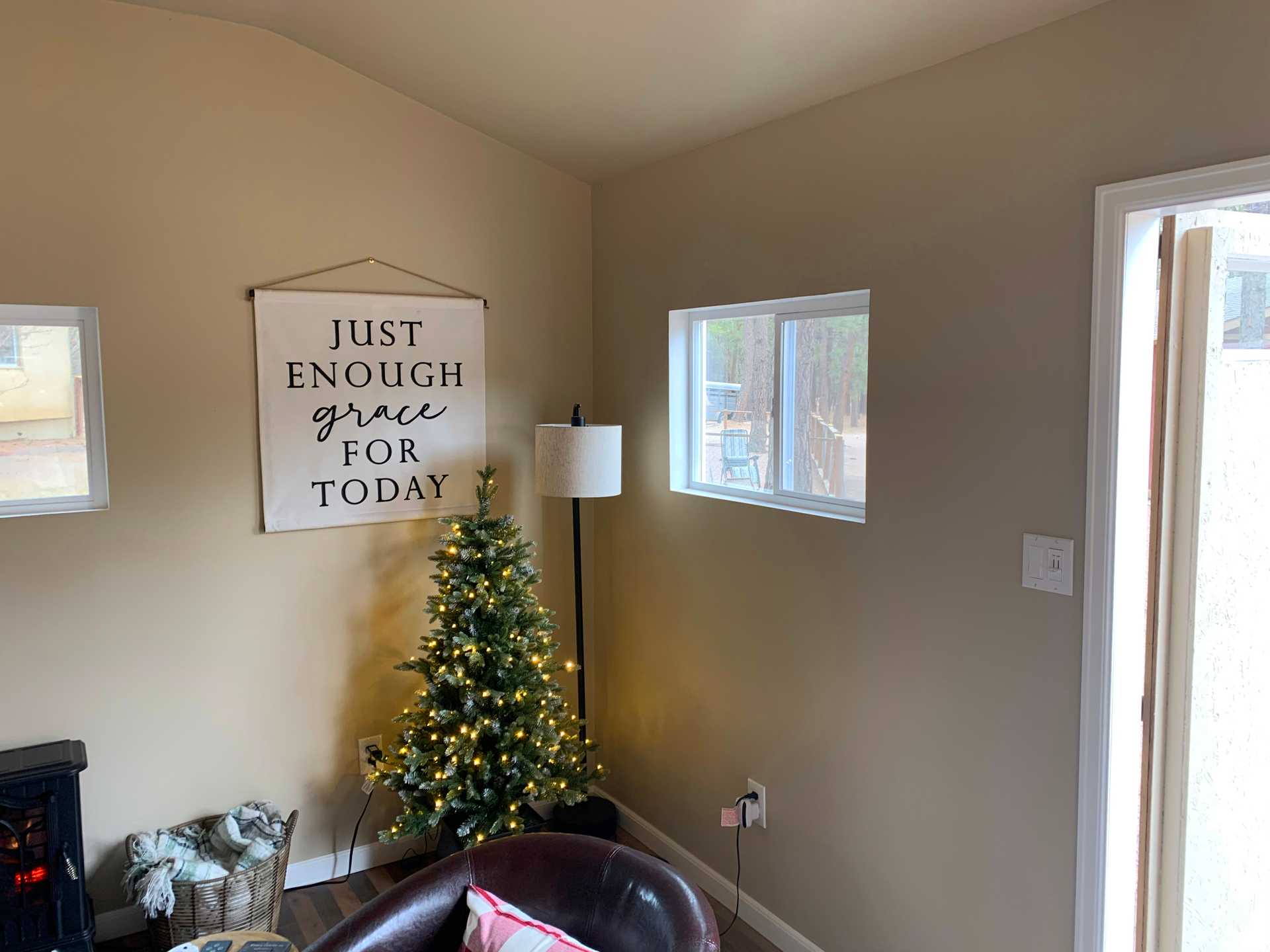 TR-800 Therapeutic Retreat with a Christmas tree in thr front and a poster.
