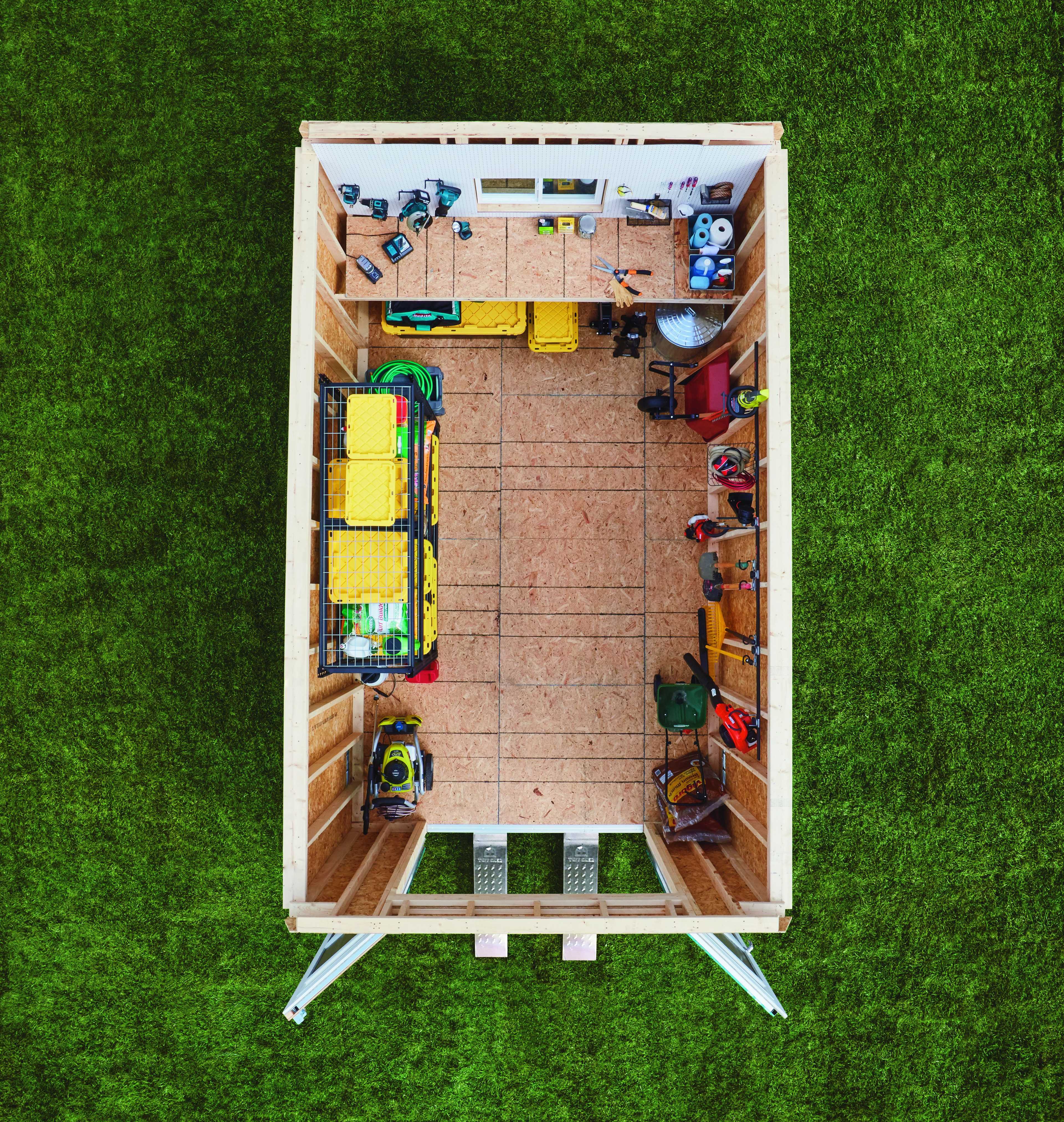 TR700 10x16 upper view with no roof showing the inside of the shed.