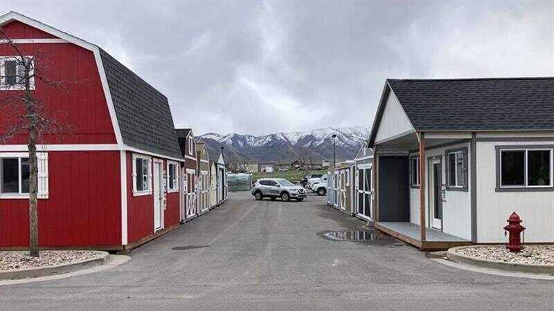 A Tuff Shed lot that is used for display models.